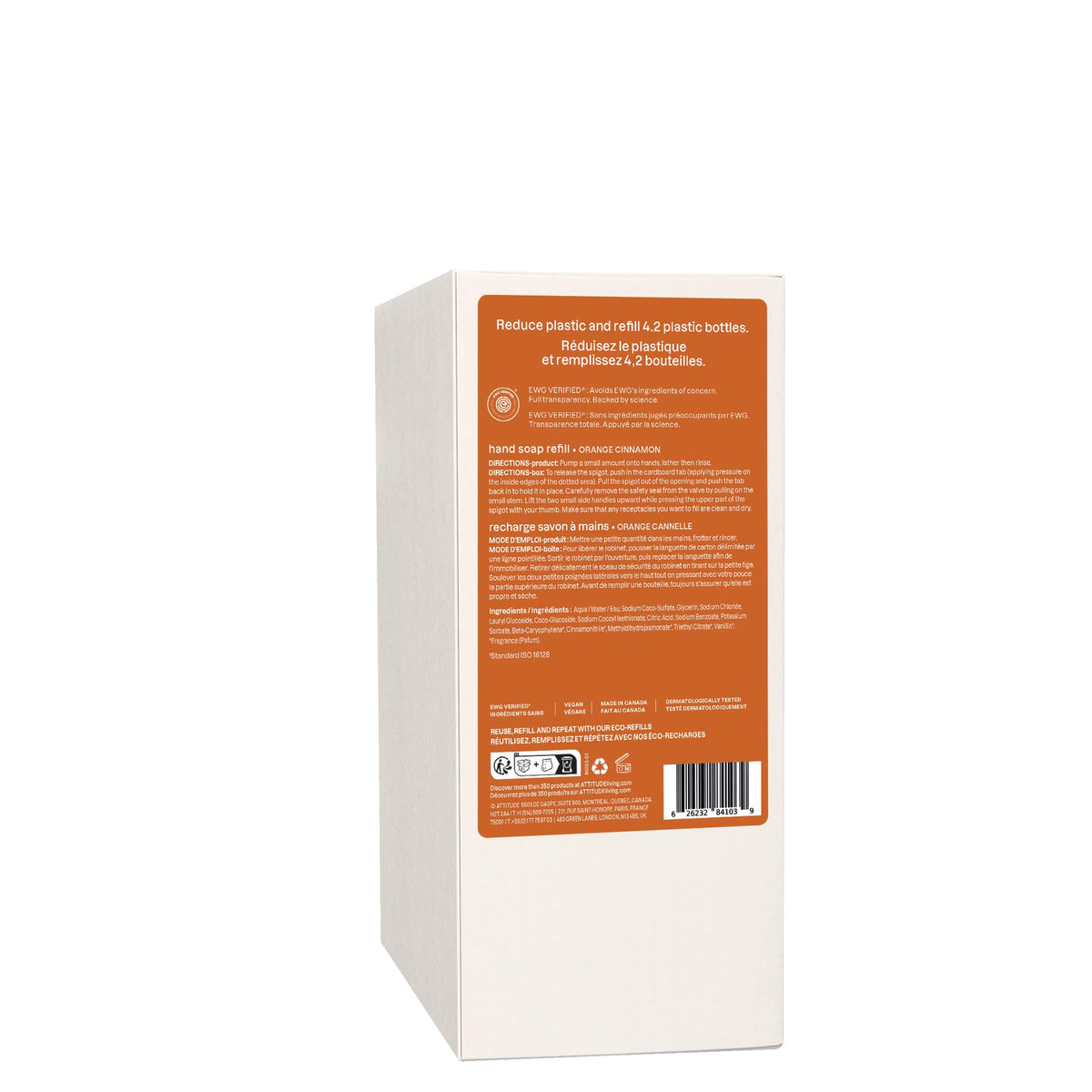 ATTITUDE Liquid Hand Soap Refill Orange Cinnamon bottle back view