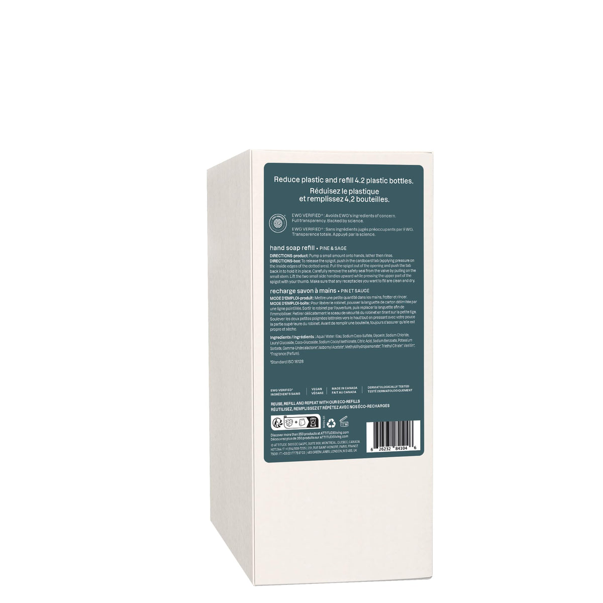 ATTITUDE Liquid Hand Soap Refill Pine & Sage packaging details