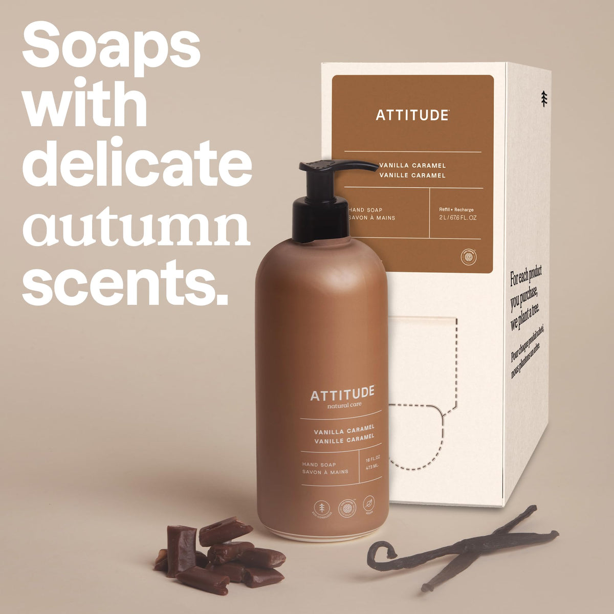 ATTITUDE Liquid Hand Soap Refill Vanilla Caramel scent close-up