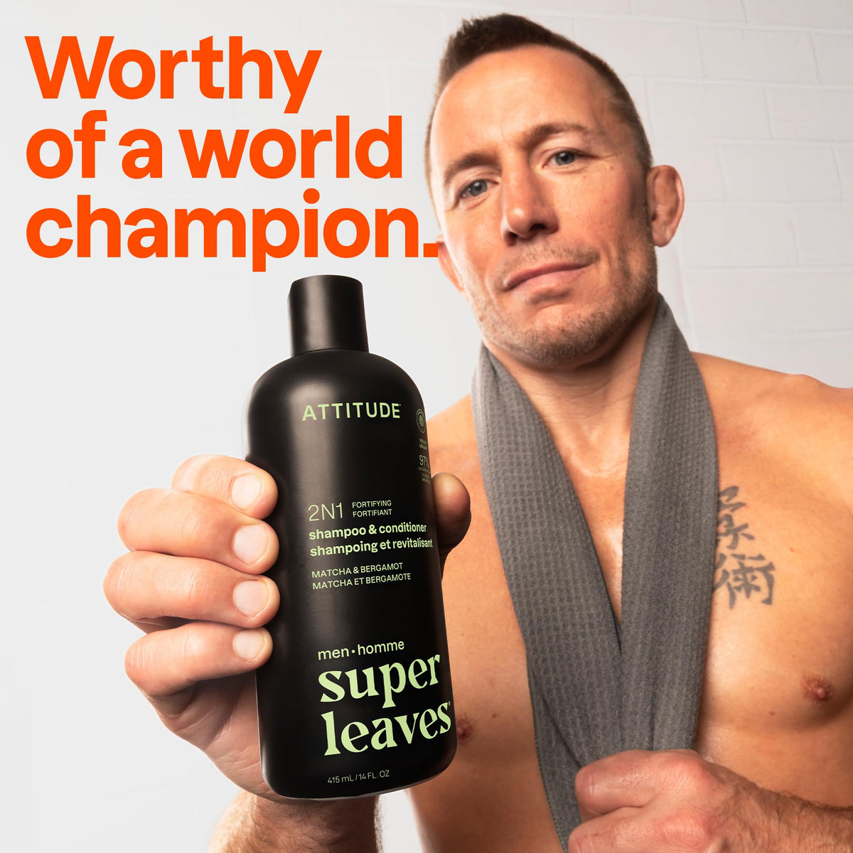 ATTITUDE Men's 2-in-1 Shampoo and Conditioner back view with ingredient list