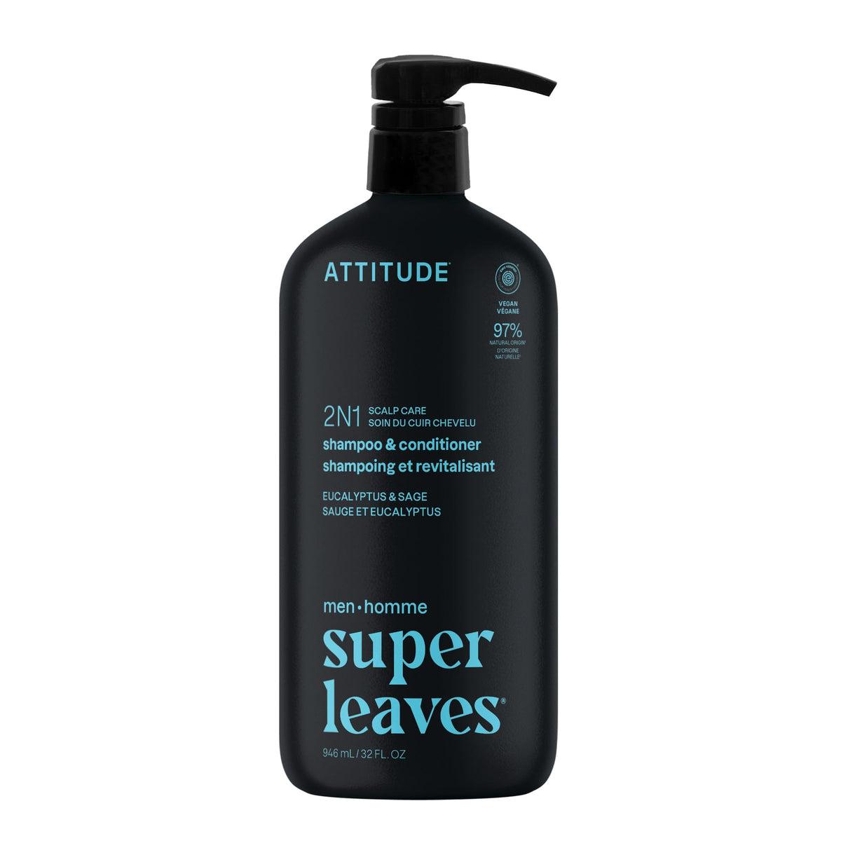 ATTITUDE Men's 2-in-1 Shampoo and Conditioner front view