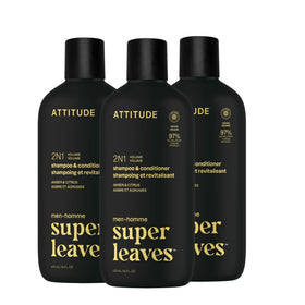 ATTITUDE Men's 2-in-1 Shampoo and Conditioner front view, amber and citrus scent