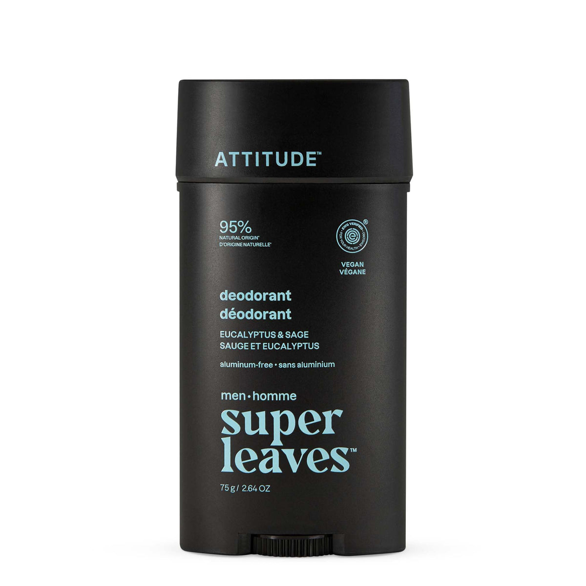 ATTITUDE Men's Eucalyptus & Sage Deodorant front view 75g