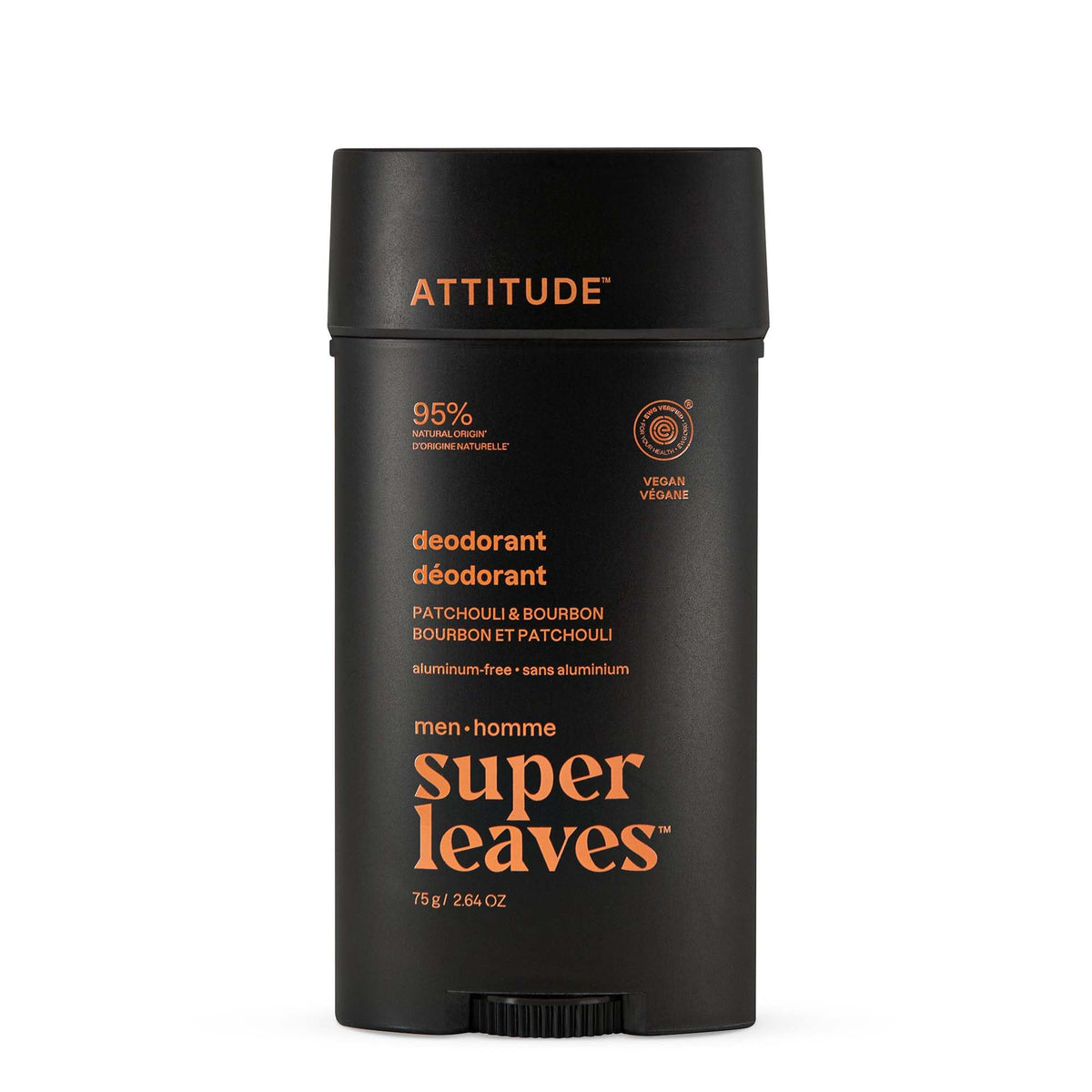 ATTITUDE Men's Patchouli & Bourbon Deodorant front view, 75g