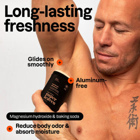 ATTITUDE Men's Patchouli & Bourbon Deodorant on bathroom counter