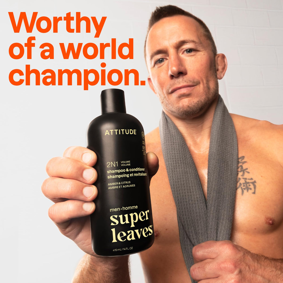 ATTITUDE Mens 2-in-1 Shampoo & Conditioner side view with label