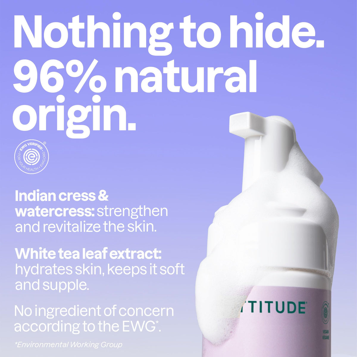 ATTITUDE Micellar Foaming Facial Cleanser side view showing pump dispenser