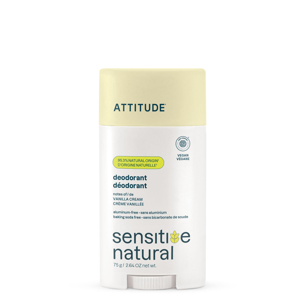 ATTITUDE Sensitive Natural Deodorant Vanilla Cream 109g front view