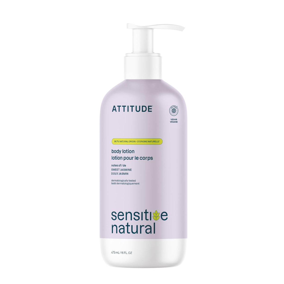 ATTITUDE Sensitive Skin Body Lotion front view with sweet jasmine scent