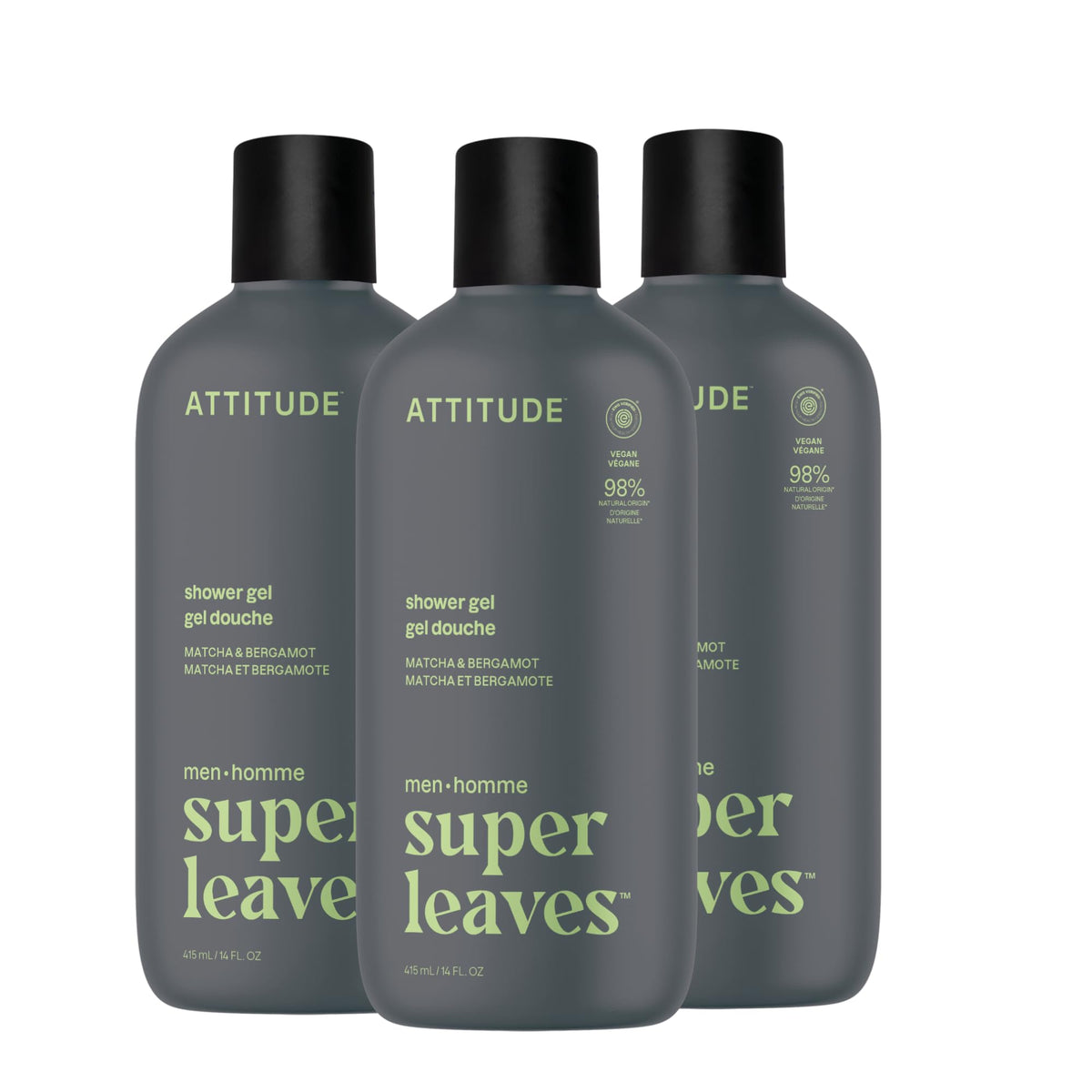 ATTITUDE Shower Gel Body Wash for Men, 14 fl oz bottle front view