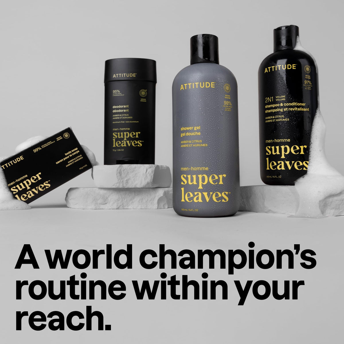 ATTITUDE Shower Gel Body Wash for Men, 3-pack display