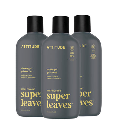 ATTITUDE Shower Gel Body Wash for Men, amber and citrus scent front view