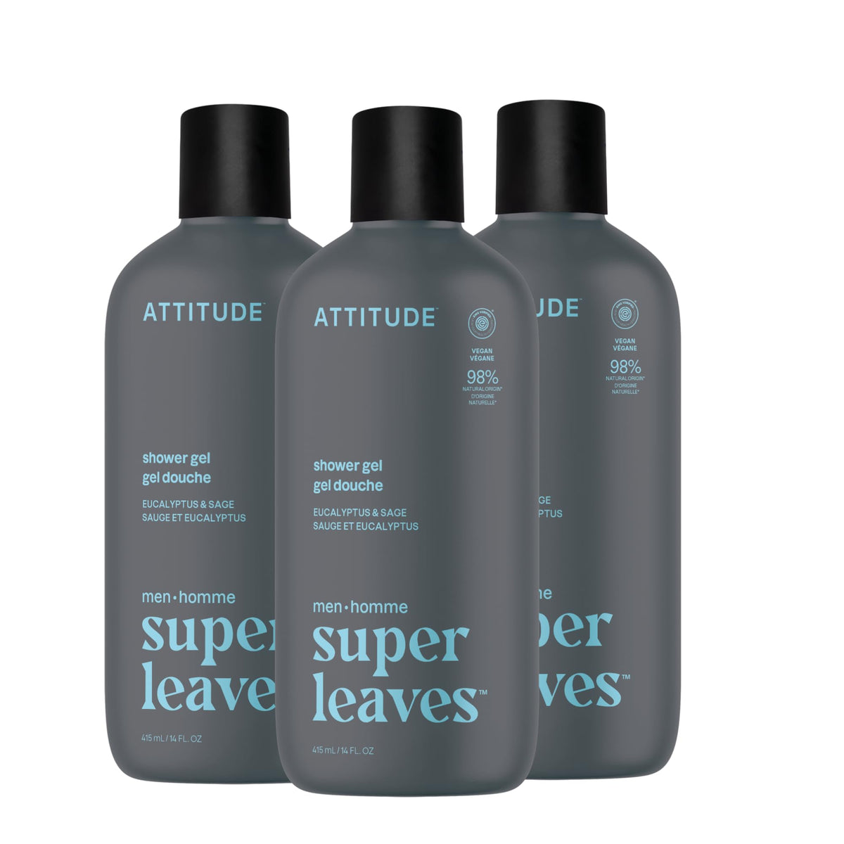 ATTITUDE Shower Gel Body Wash for Men front view, 14 fl oz
