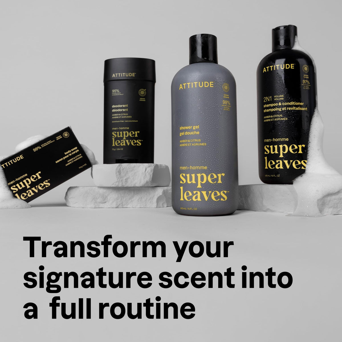 ATTITUDE Shower Gel Body Wash for Men, lifestyle scene in bathroom