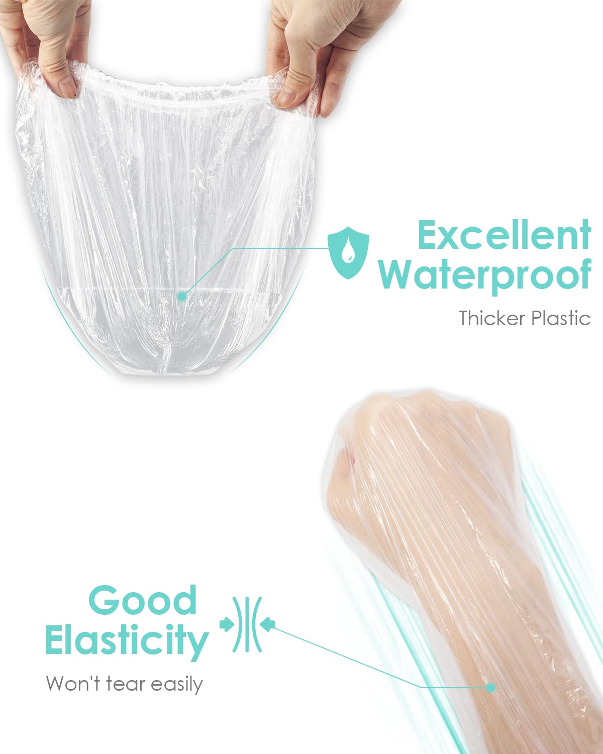 Auban Disposable Shower Cap stretched to 17.3 inches with hair inside