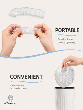 Auban shower cap being used in a bathroom setting