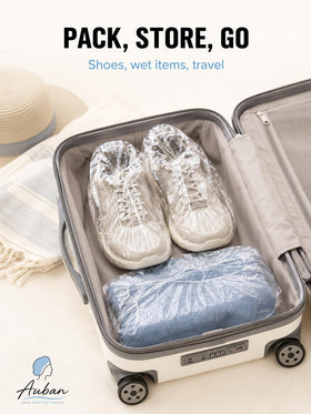 Auban shower cap in a travel bag for convenience