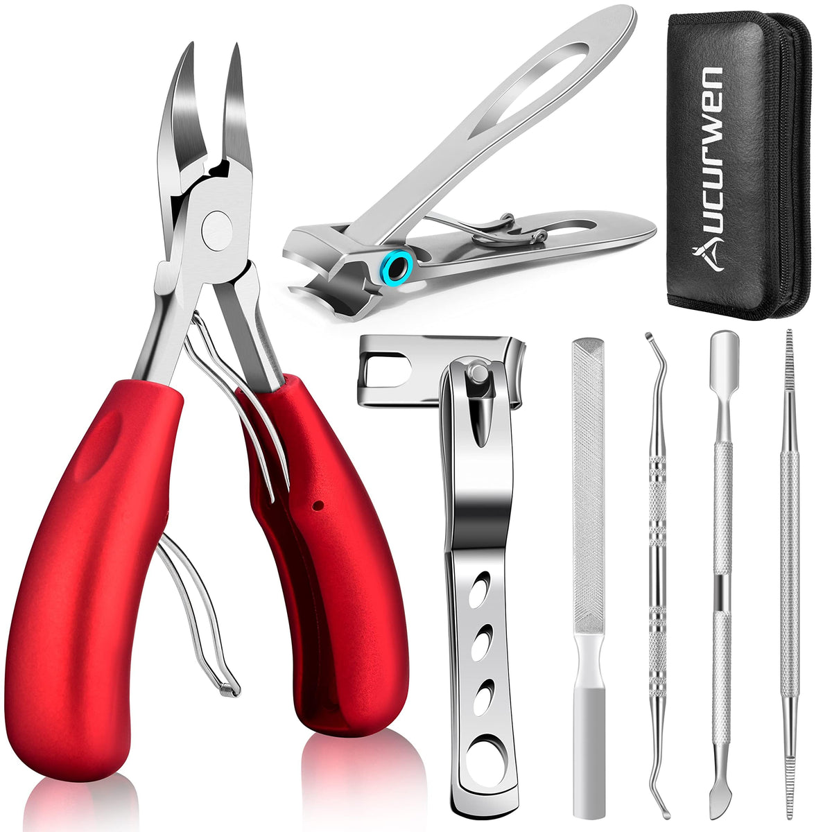 Aucurwen Toenail Clippers Kit front view with storage bag