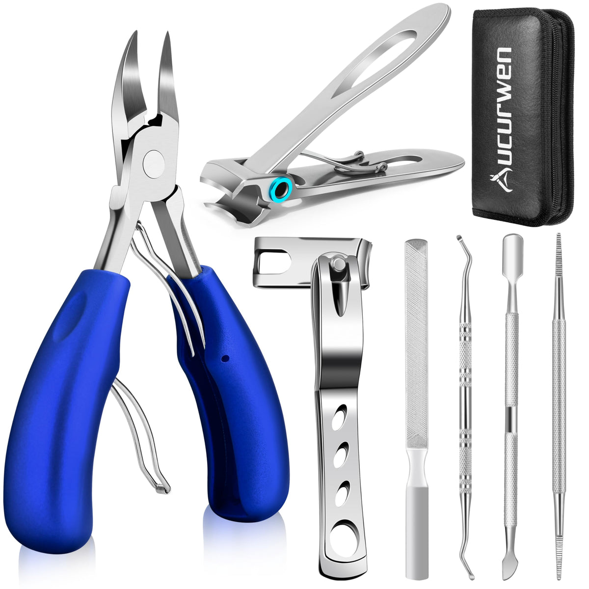 Aucurwen Toenail Clippers kit with blue storage bag