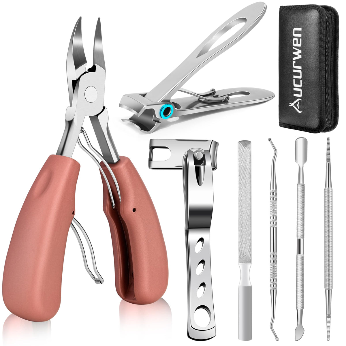 Aucurwen toenail clippers set in pink with storage bag