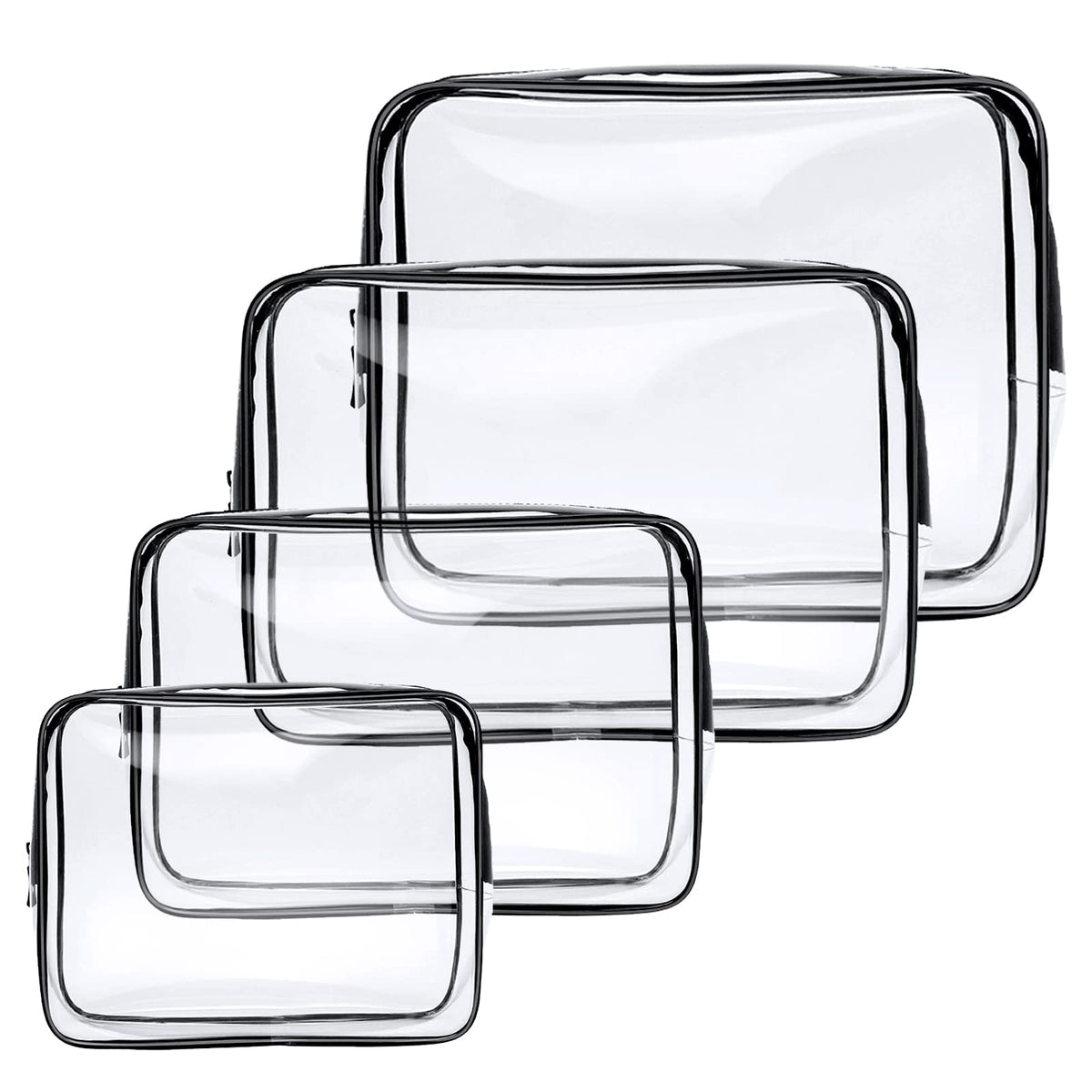 Aucuu 4-Pack Clear Wash & Makeup Bags large size transparent view