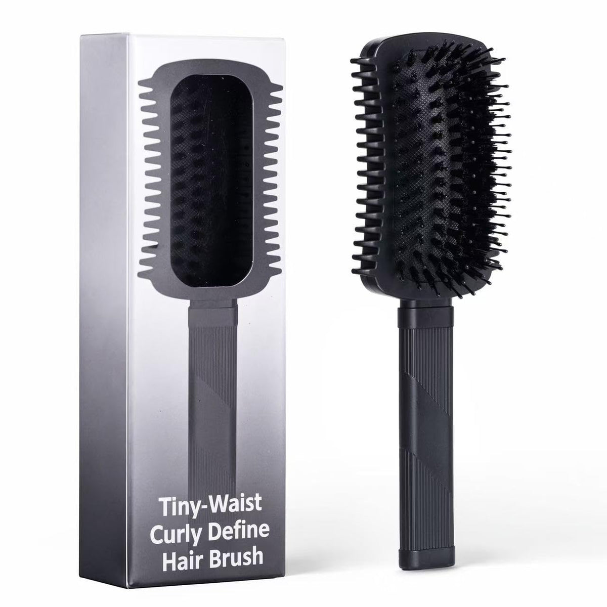 Auhrjomra Curly Hair Brush black front view with ergonomic handle