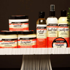 Aunt Jackie's Flaxseed Hair Milk in a lifestyle setting on a vanity