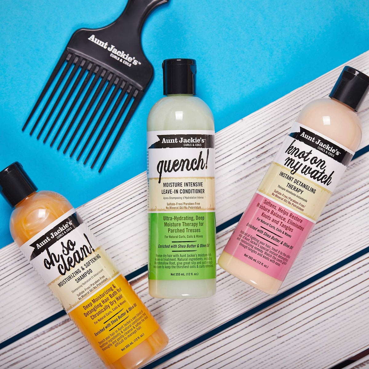 Aunt Jackie's Knot On My Watch on a shelf with hair care products