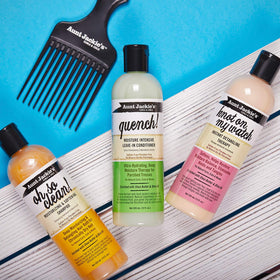Aunt Jackie's Knot On My Watch on a shelf with hair care products