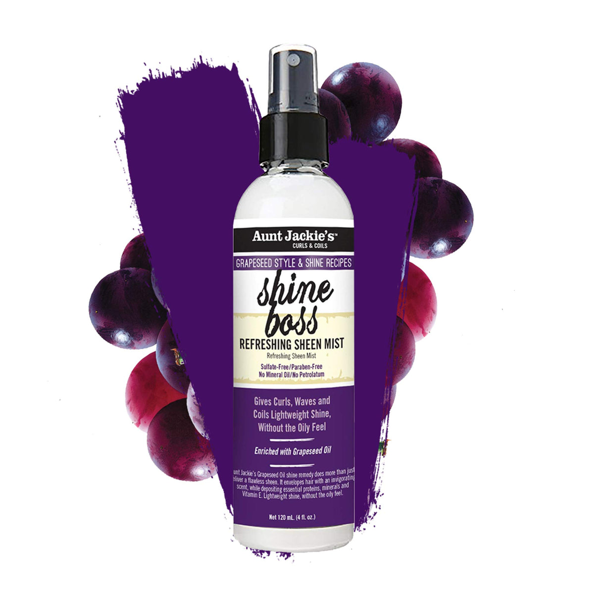 Aunt Jackie's Shine Boss Mist on a vanity with hair products