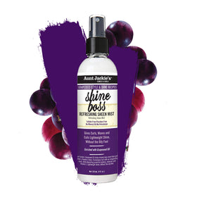 Aunt Jackie's Shine Boss Mist on a vanity with hair products