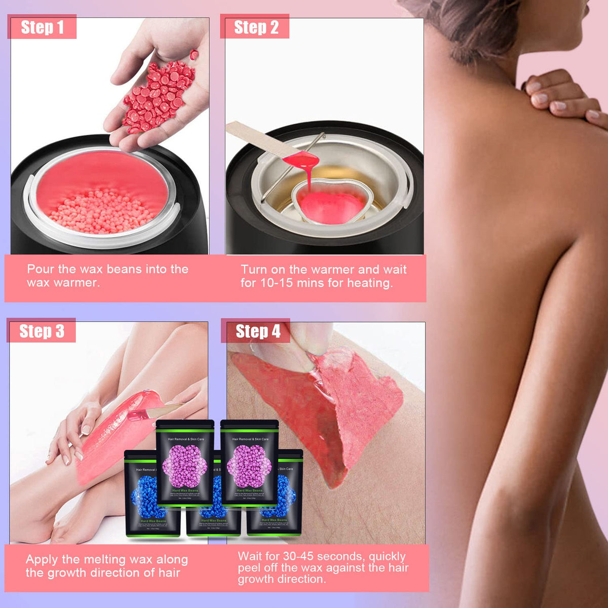 Auperwel waxing kit displayed with instructions
