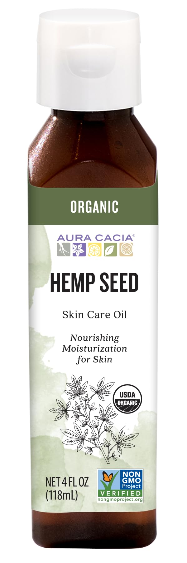 Aura Cacia Organic Hydrating Hemp Seed Skin Care Oil 4 fl oz front view