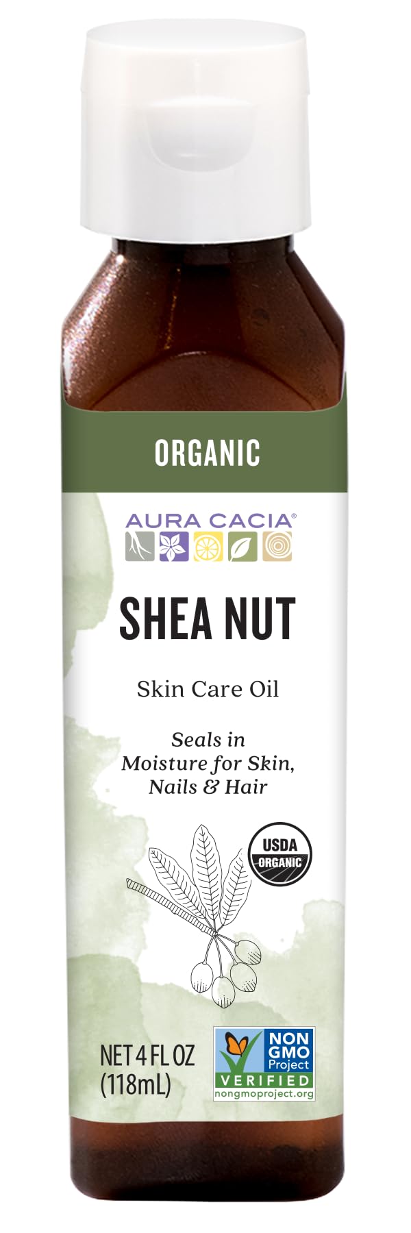 Aura Cacia Organic Nourishing Shea Nut Oil 4 fl oz front view