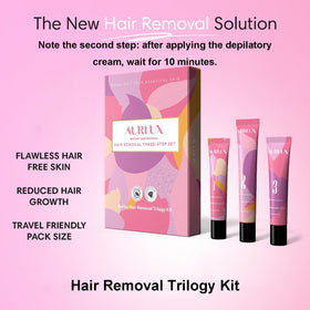 Aurlux Hair Remover Cream application process showing softening gel being applied