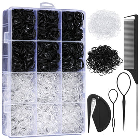 auroray 2200 Pcs Elastic Hair Bands clear and black in organizer box