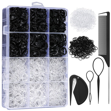 auroray 2200 Pcs Elastic Hair Bands clear and black in organizer box