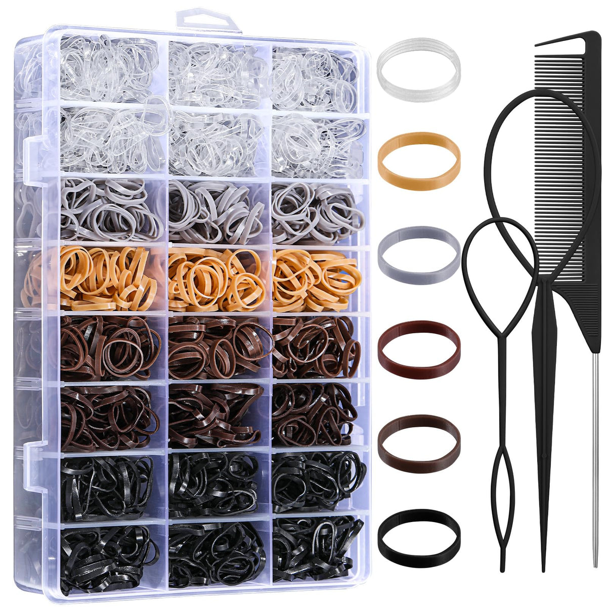 auroray 2200 Pcs Elastic Hair Ties assorted colours in storage box