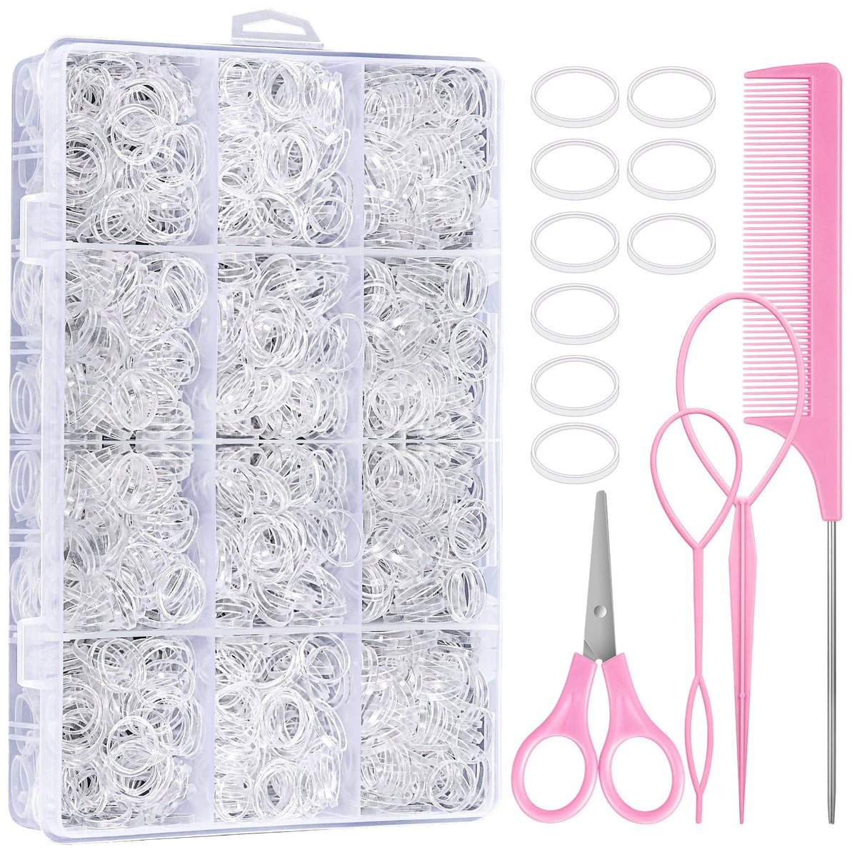 auroray Clear Hair Elastics Set with tools and cutter