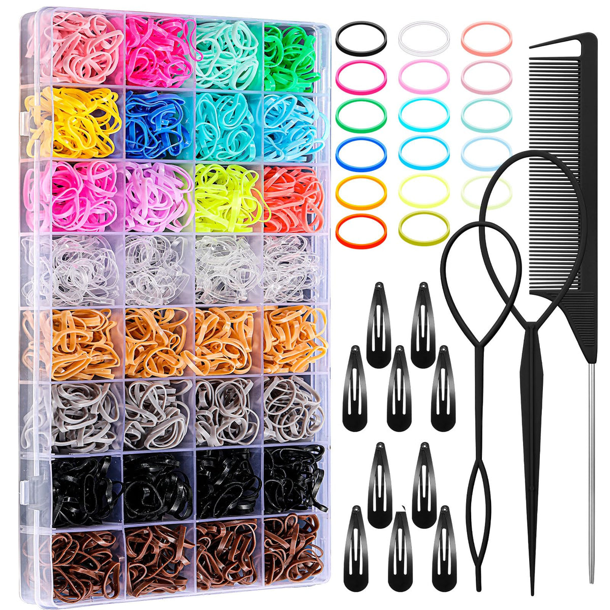 auroray Hair Ties 2000 Pcs in organizer box