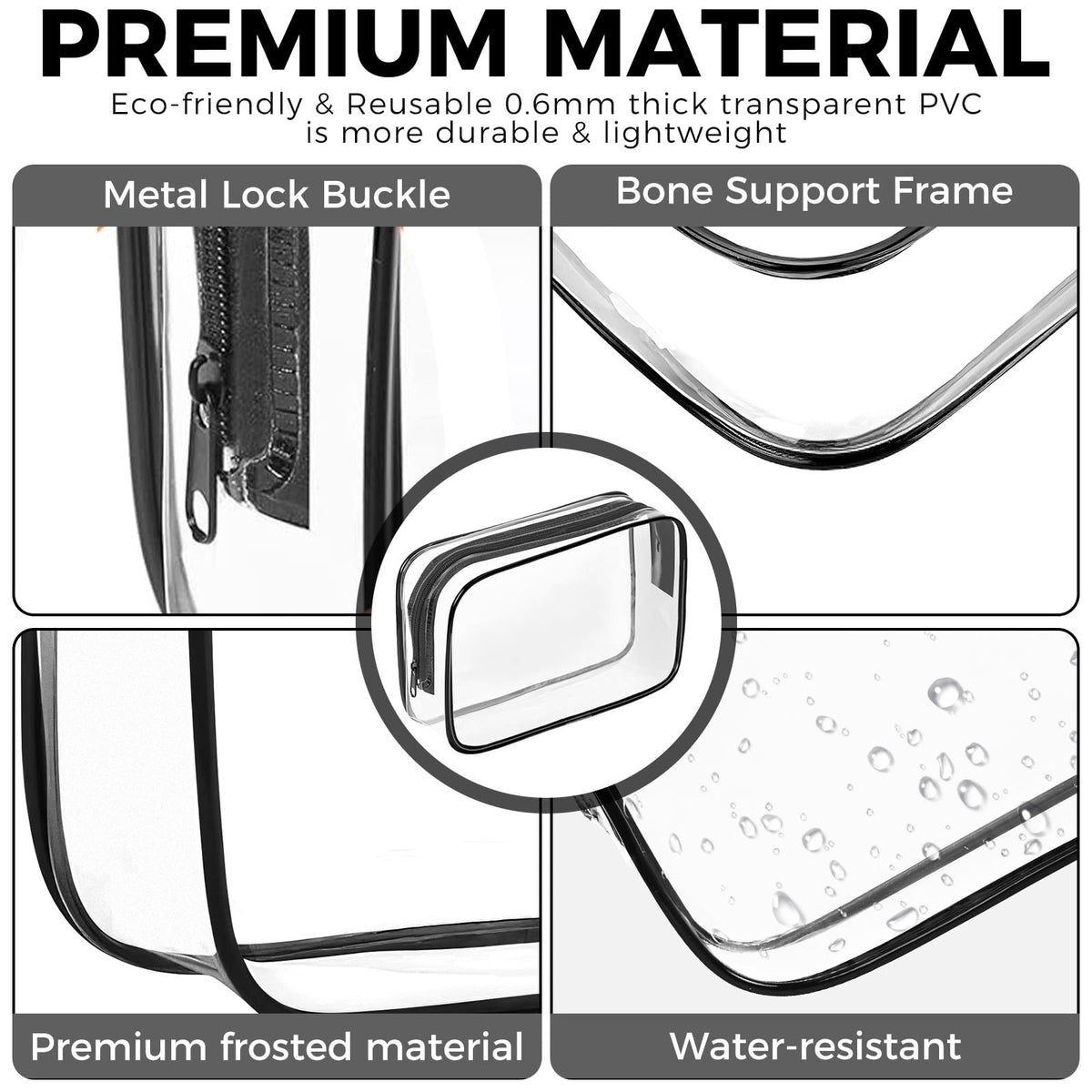 AURUZA Clear Makeup Bag showing improved zipper