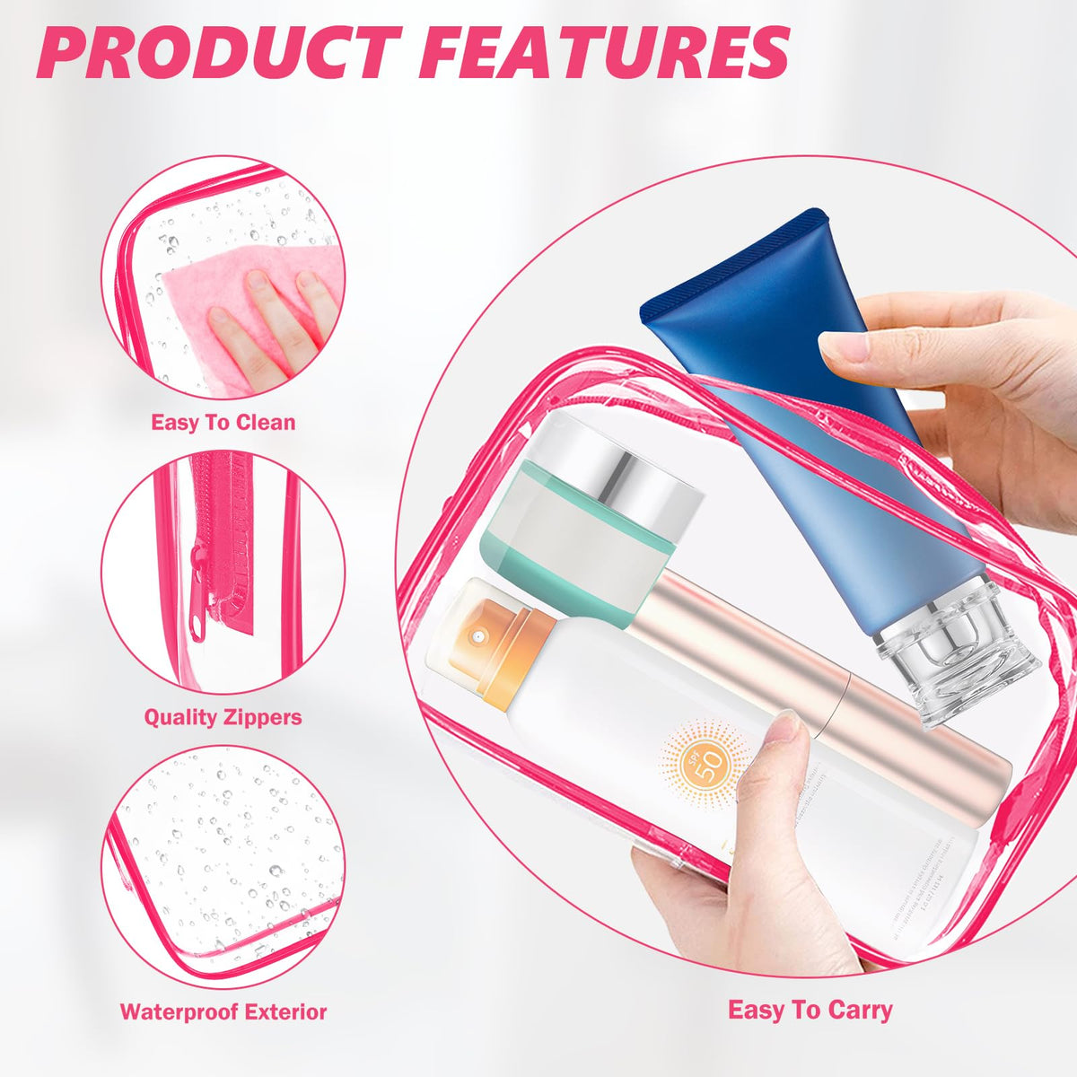 AURUZA Clear Makeup Bag small size with various items