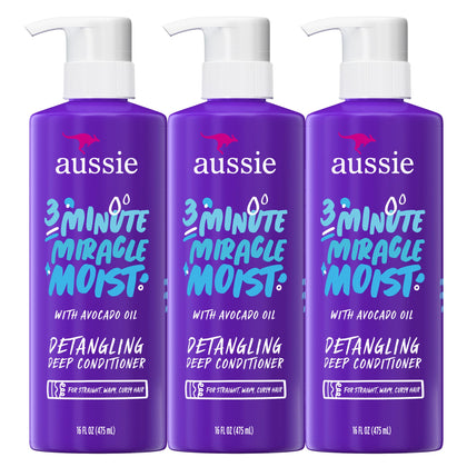 Aussie 3 Minute Miracle Moist Deep Conditioner pack of three 16 fl oz bottles