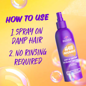 Aussie Hair Insurance Leave-In Conditioner Spray in a bathroom setting