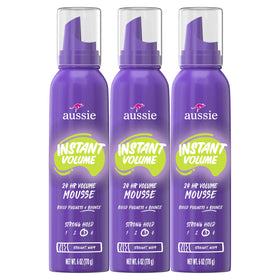 Aussie Instant Volume Mousse triple pack featuring three 6oz cans