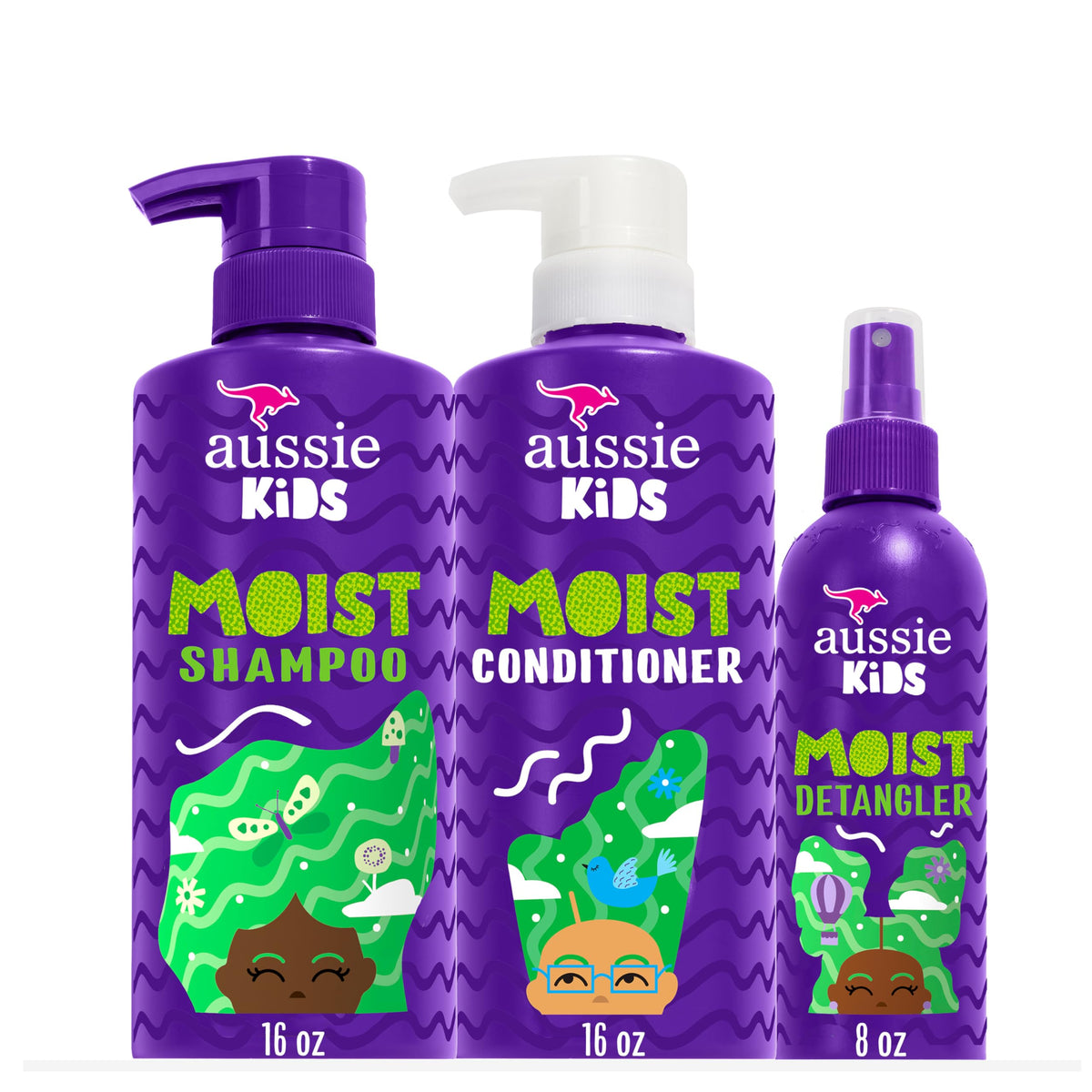 Aussie Kids Hair Care Bundle Set including shampoo, conditioner, and detangler spray