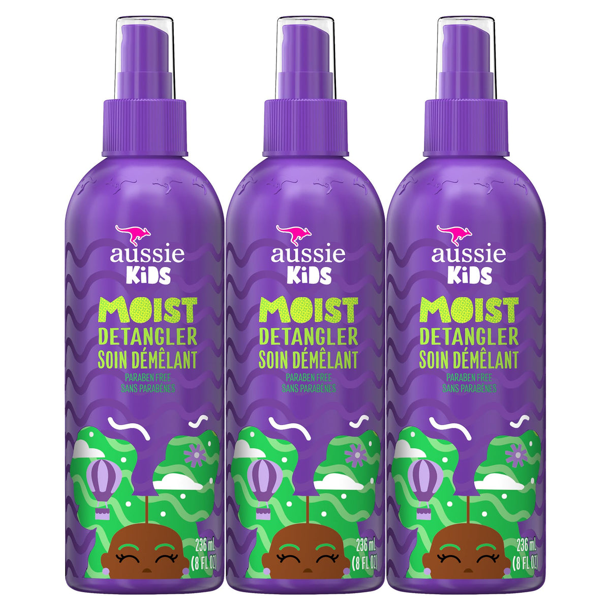 Aussie Kids Moist Detangler Spray 3 pack front view
