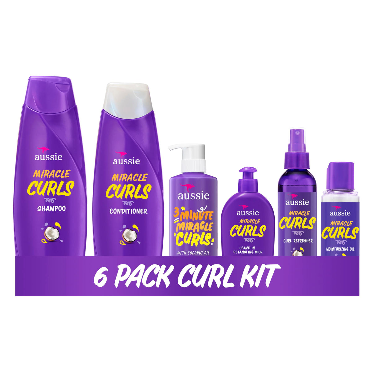 Aussie Miracle Curls 6-Piece Set including shampoo, conditioner, and gel