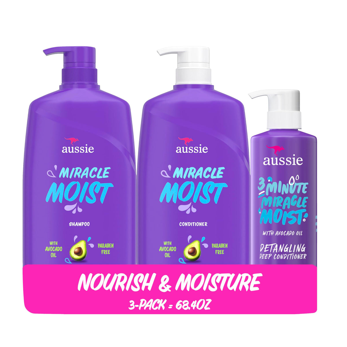 Aussie Miracle Moist Shampoo 26.2 fl oz bottle front view