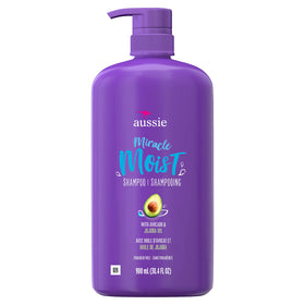 Aussie Miracle Moist Shampoo 30.4 Fl Oz front view with avocado and jojoba oil